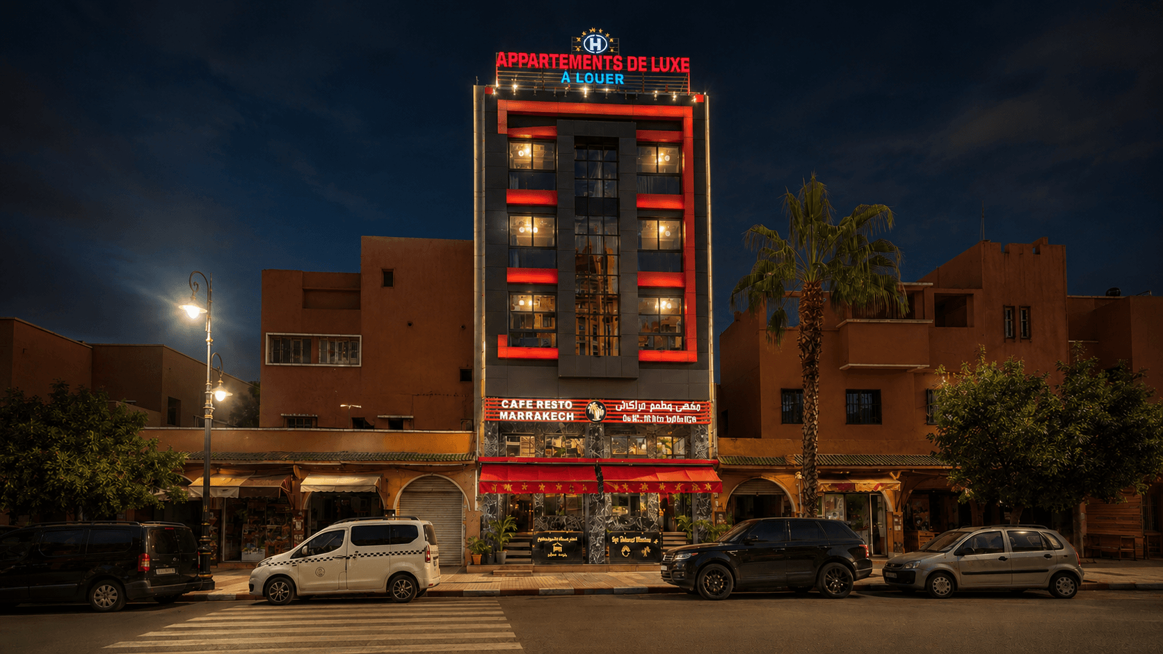 Diyafat Pam hotel exterior at night